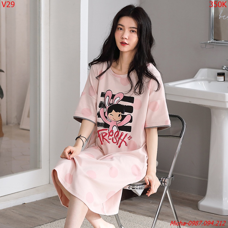 Váy cotton dáng midi hồng chấm bi - Micha V29
