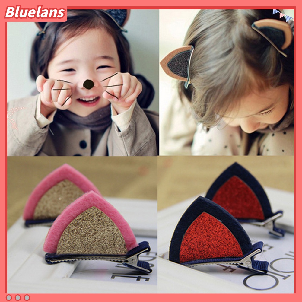 1 Cặp Kẹp Tóc Hình Tai Mèo Đính Kim Sa Dễ Thương Cho Bé