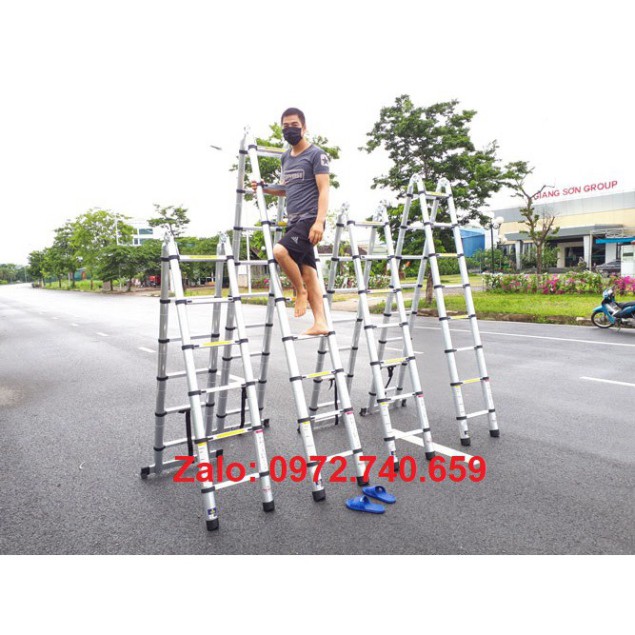 THANG NHÔM RÚT ĐÔI CHỮ A 3,8M - 4.4M - 5M - 5.6M - 6,4M(1.9x1.9M đến 3.2x3.2M) VICHITA - New 2021 Mới 2021