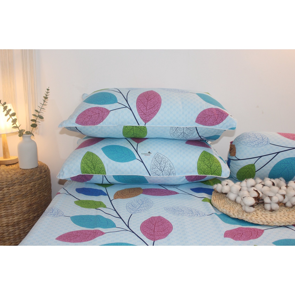 Bộ drap gối cotton TL - Lá Dây Nền Xanh- chất vải COTTON loại 1 dầy dặn, mềm mại, mát mẻ.