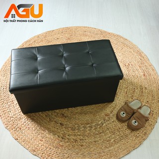 GHẾ ĐỰNG ĐỒ DA PU AGU (SOFA HỘP) ĐA NĂNG - SIZE XL - MÀU ĐEN - THÔNG MINH TIỆN LỢI - NỘI THẤT KIỂU HÀN