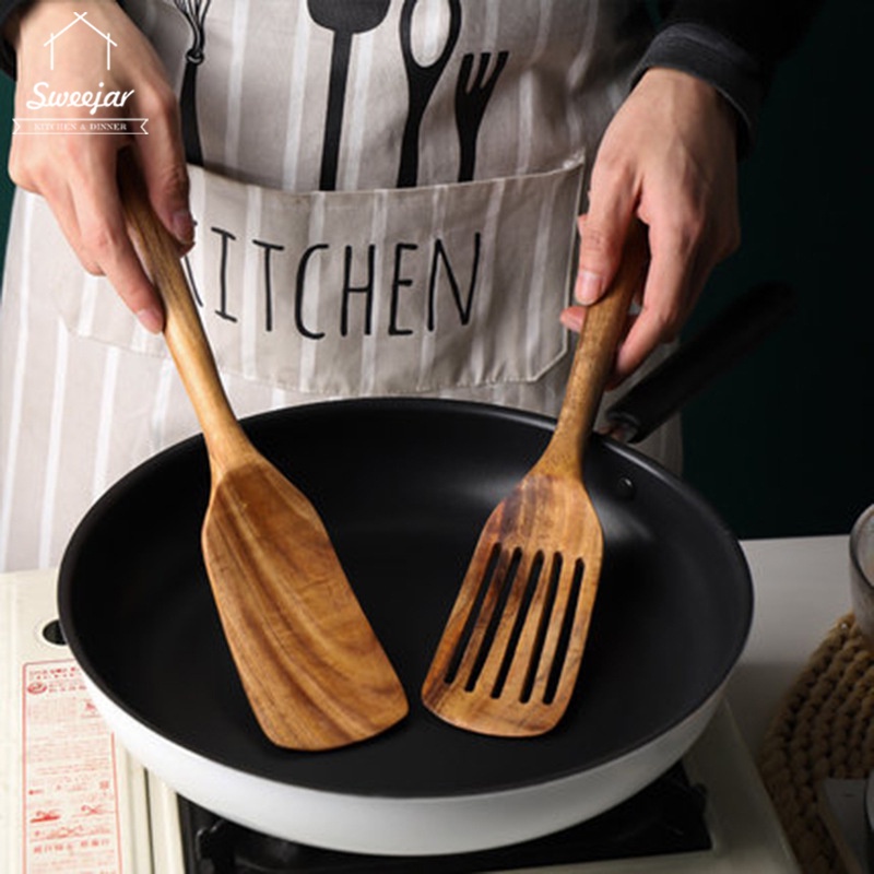 Thìa/ Muỗng gỗ SWEEJAR cán dài nấu nướng tiện lợi cho nhà bếp