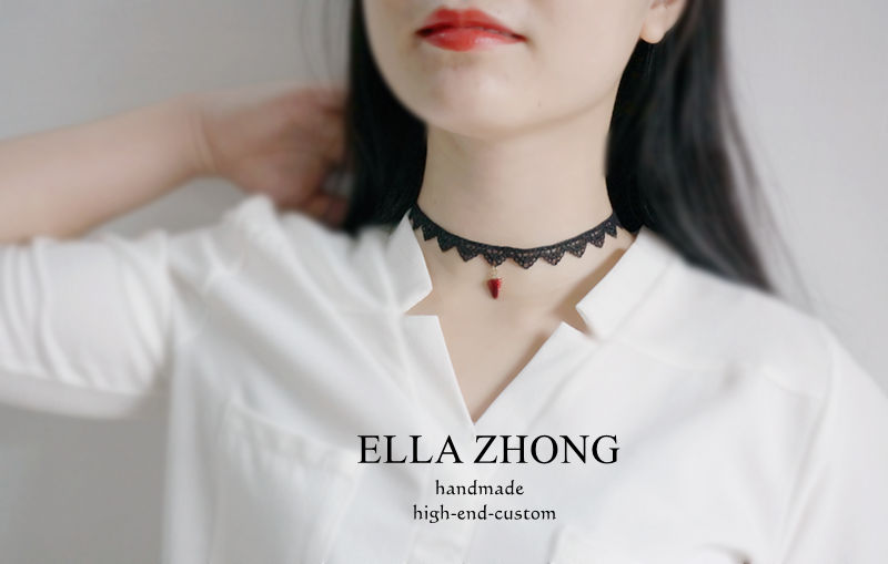 Vòng Cổ Choker Ngắn Phối Ren Hình Dâu Tây Ngọt Ngào