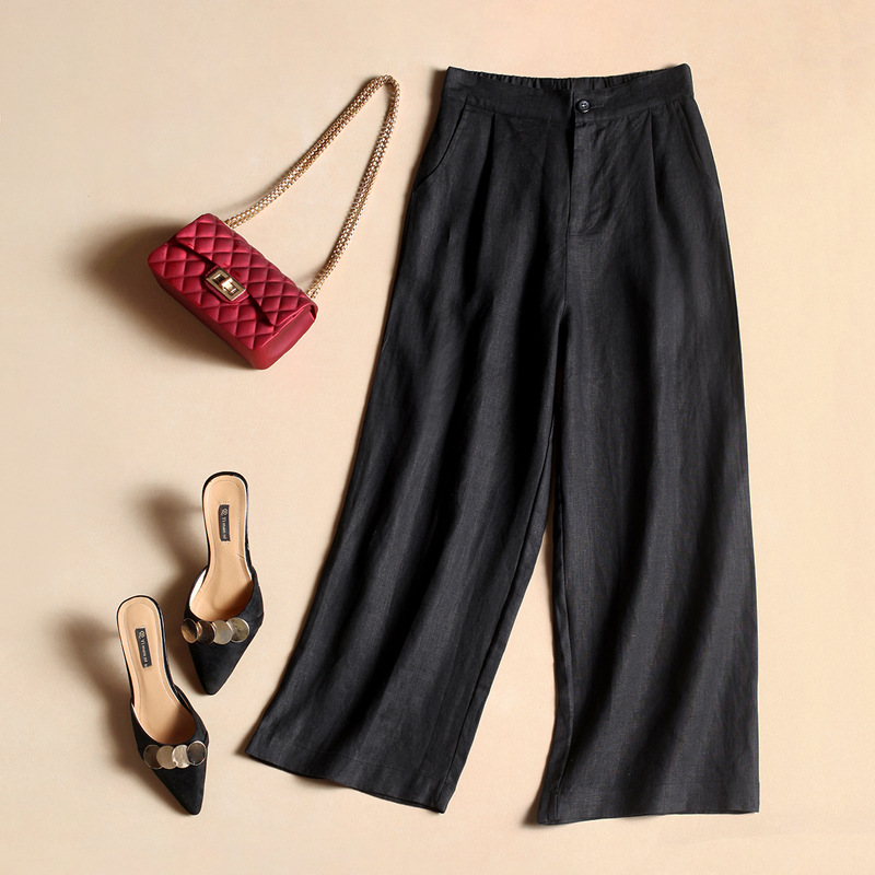 IELGY   Quần Vải Lanh Cotton Mỏng Ống Rộng Đa Năng