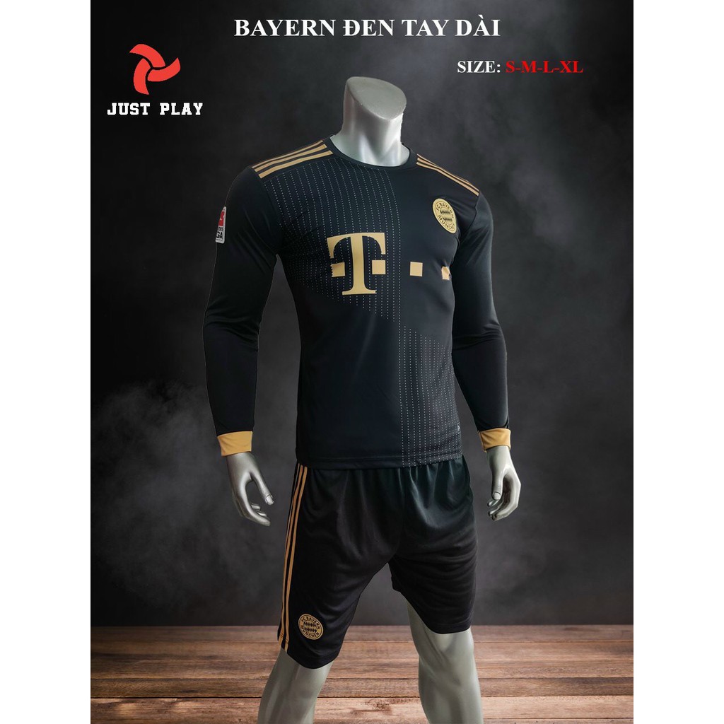 Bộ quần áo đá banh Bayern đen sân khách tay dài mới nhất 2022