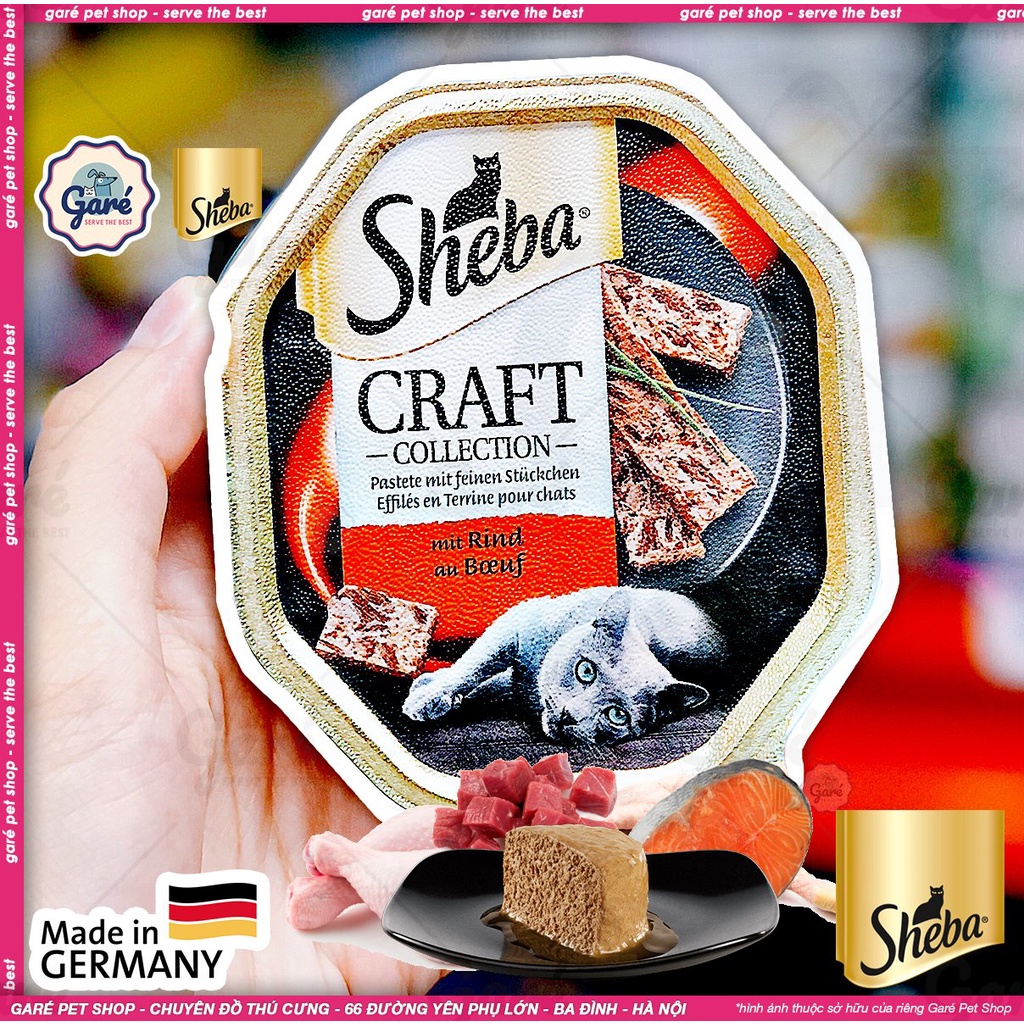 Pate Đức cho Mèo Sheba Craft cao cấp thơm tươi ngon từ Thịt Gia cầm, Thịt Gà, Thịt Bò &amp; Cá ngừ nhập Đức