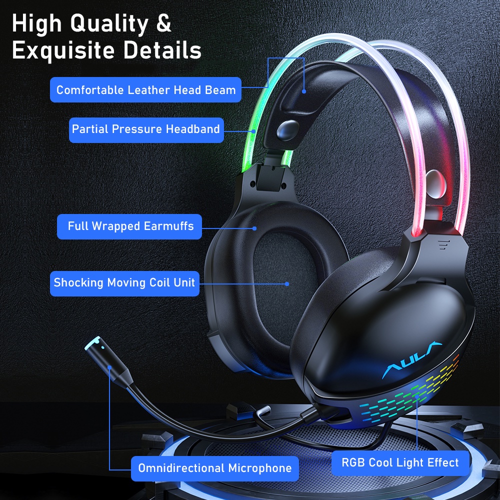 Tai nghe chụp tai AULA S503 RGB âm thanh vòm HD giảm tiếng ồn dành cho chơi game