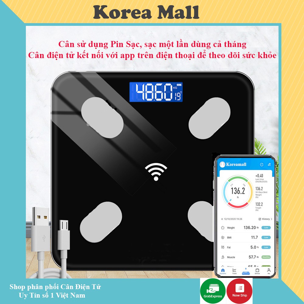 Cân sức khỏe điện tử thông minh kết nối Blutooth phân tích cơ thể Perfect, cân đo độ béo, mỡ, lượng nước