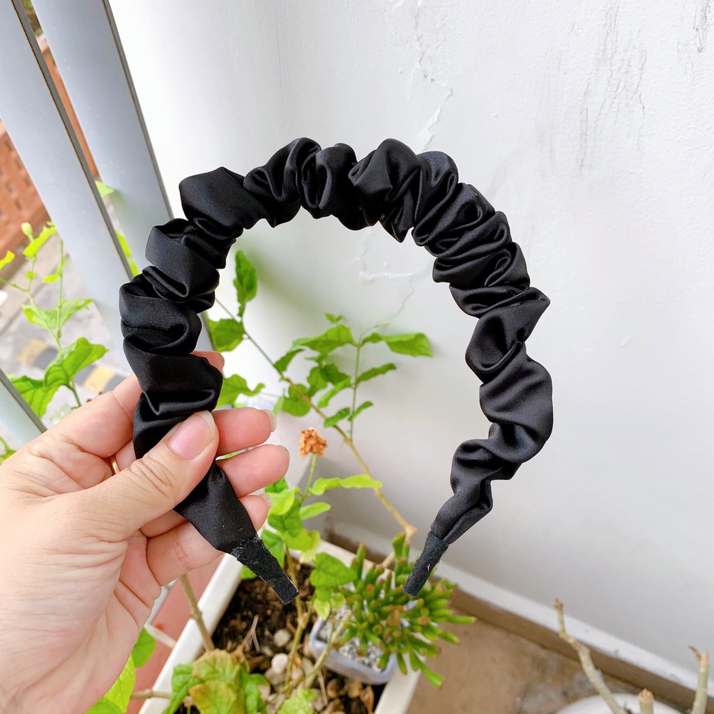 Cài tóc vải scrunchies màu trơn lụa bóng