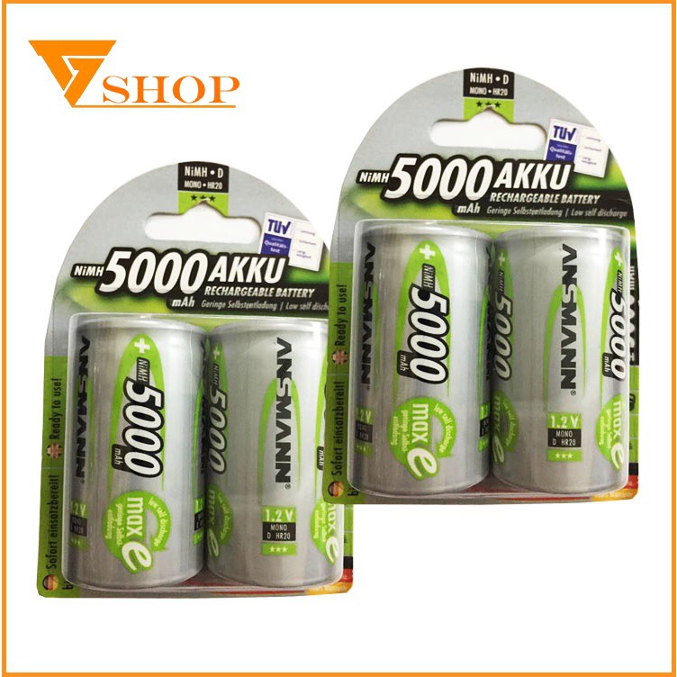 Combo 2 vỉ pin sạc đại D Ansmann 5000mAh (1 vỉ 2 viên)