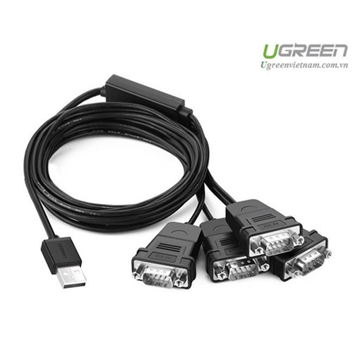 Cáp chuyển đổi USB 2.0 sang 4 đầu COM RS232 đực chuẩn DB9 dài 1.5m UGREEN US229 30770 - Hàng chính hãng