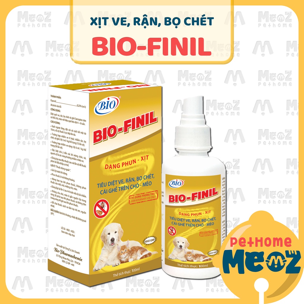 [100ml] Bio Finil Chai xịt ve rận bọ chét chó mèo | Xịt ghẻ thú cưng