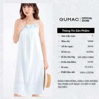 Đầm suông nữ 2 dây xếp ly GUMAC DB676