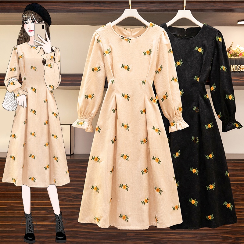 🌸Hàng Order🌸 Váy Đầm Bigsize Váy Nhung Thêu Họa Tiết Bo Eo Che Bụng Nữ Tính Cổ Điển🌸Hàng Quảng Châu