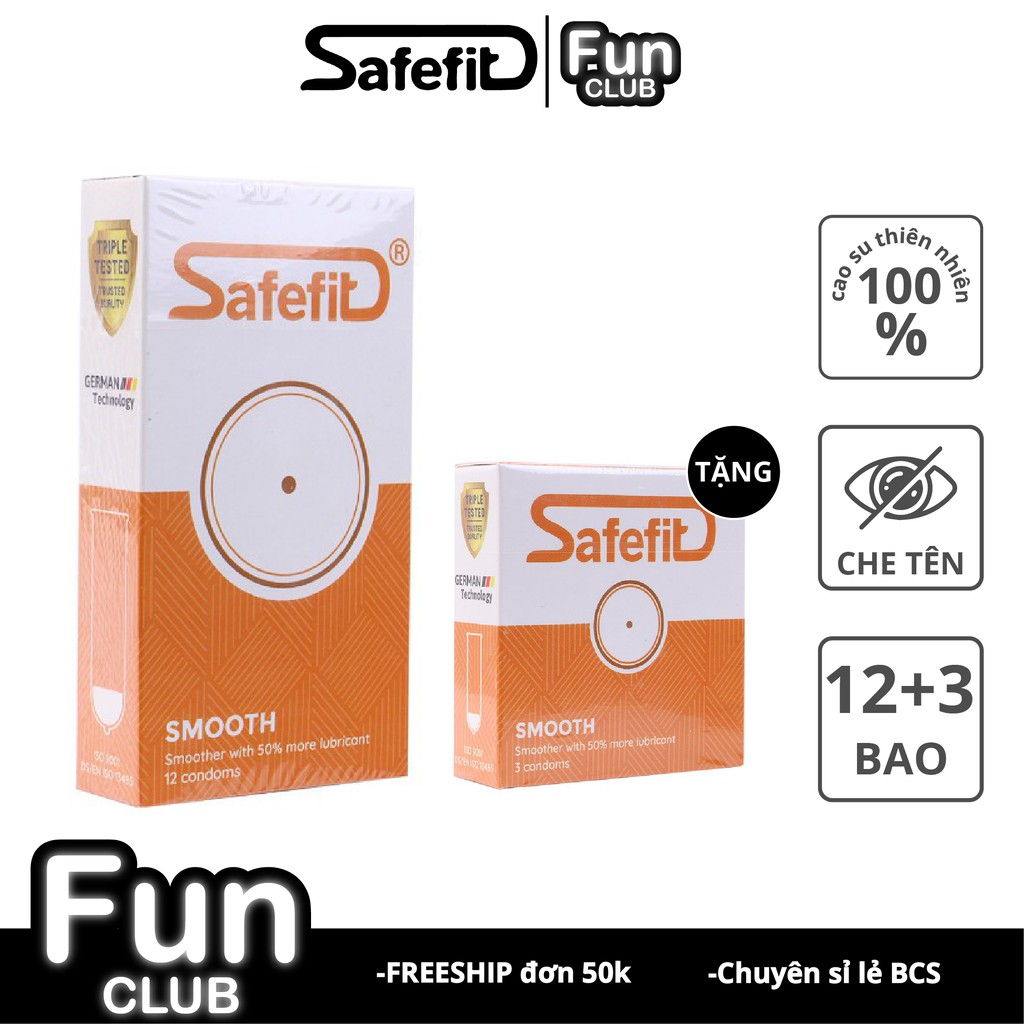 [Chính Hãng] Bao cao su Siêu mỏng, Nhiều gel bôi trơn Safefit Smooth Bộ 15 cái CB004