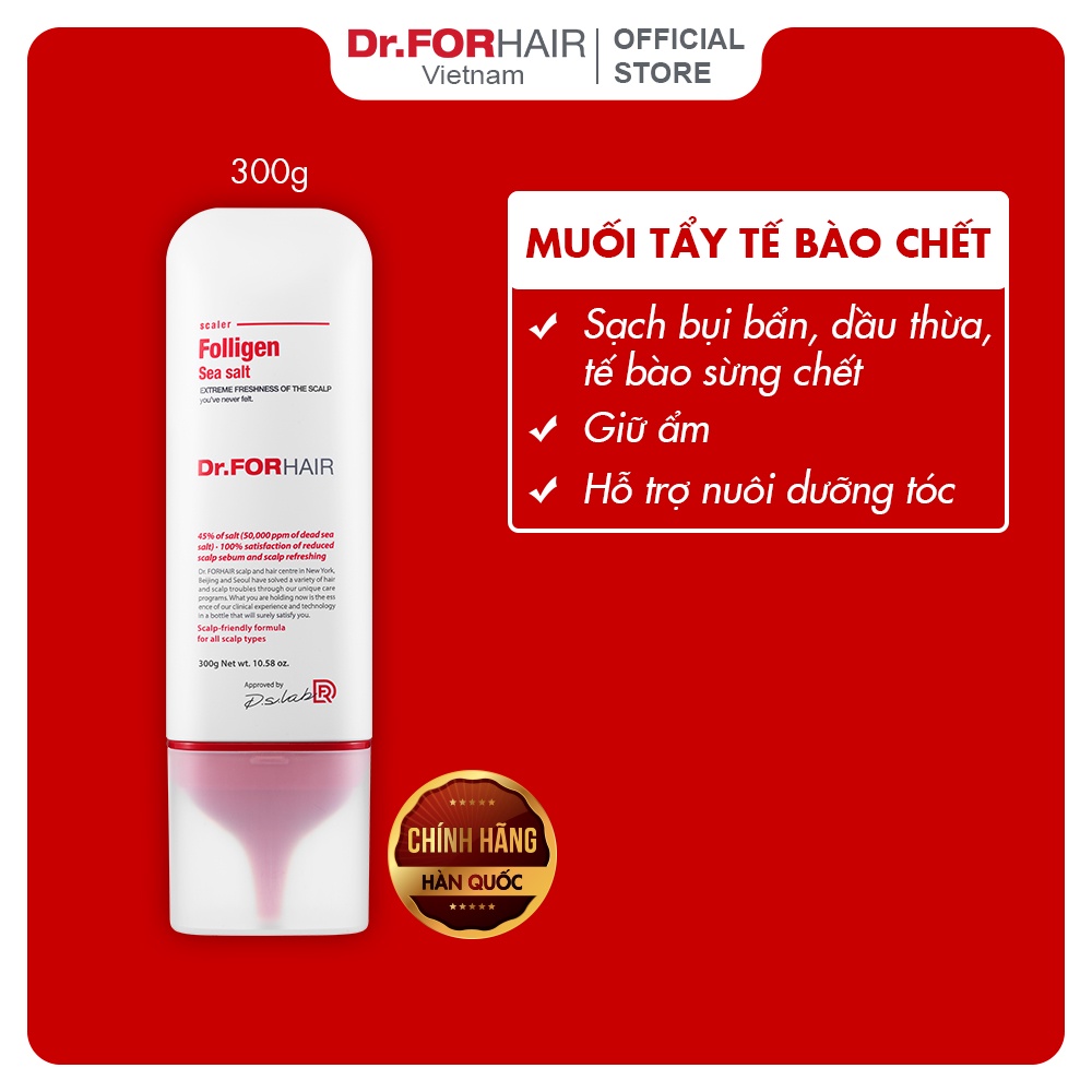 Combo dầu gội đầu ngăn ngừa rụng tóc, giảm dầu Dr.FORHAIR Folligen Plus Shampoo 500ml x Sea Salt Scaler 300g