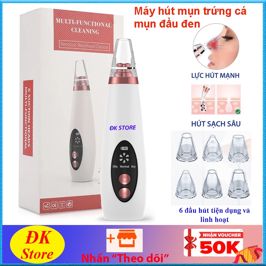 Máy hút mụn đầu đen mụn cám cao cấp dụng cụ làm sạch lỗ chân lông kèm 6 đầu hút siêu mạnh loại bỏ mụn và bã nhờn mẫu mới