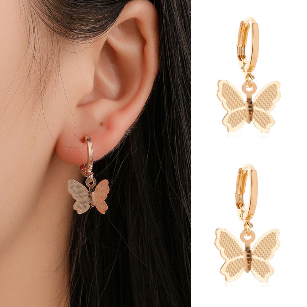 Khuyên Tai Dạng Móc Mặt Tròn Hình Bướm Nhiều Màu Thời Trang Cho Nam Và Nữ