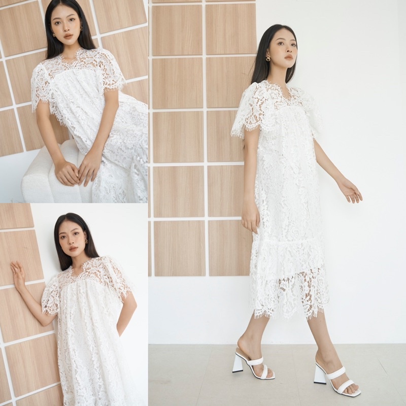 Đầm Ren Đuôi Cá Thiết Kế Tay Cánh Tiên Phom Suông Ren Tỉa Chân Tỉ Mỉ Mặc Đi Tiệc Hay Đi Làm Cực Xinh