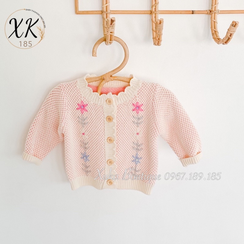 Áo Khoác Cardigan Len Bé Gái - Xuka Boutique - Áo Len Dài Tay Thêu Hoa Cao Cấp Giữ Ấm Cho Bé Yêu