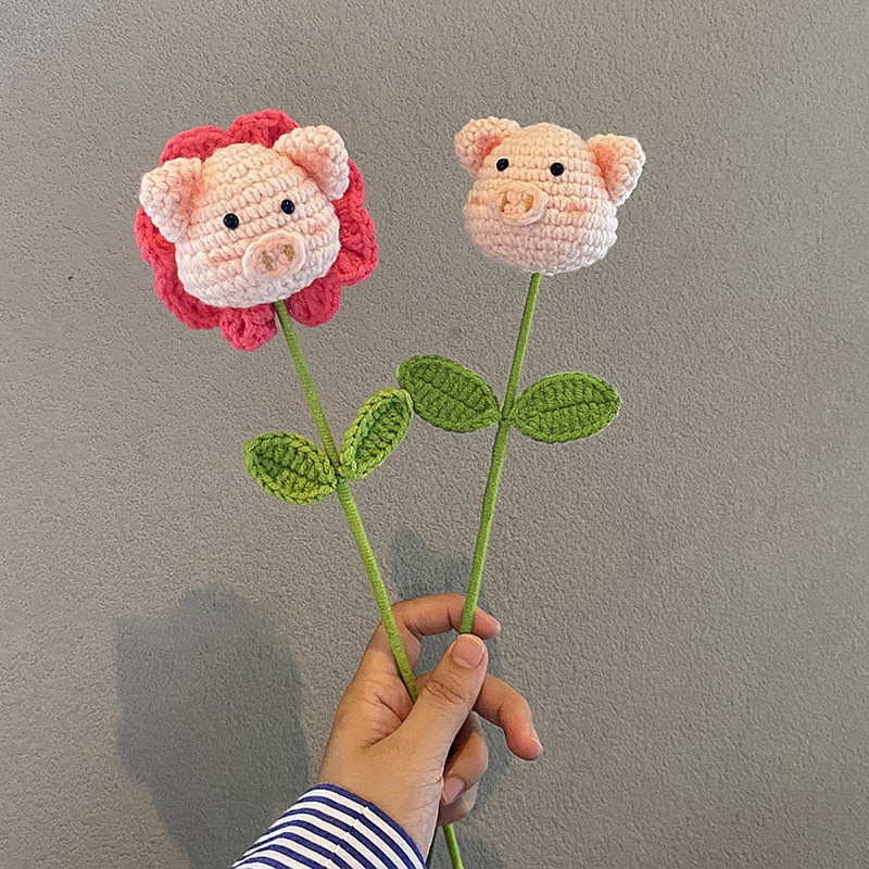 Bó Hoa Vải Dệt Thủ Công Hình Chú Heo Dễ Thương Dùng Làm Quà Tặng Sinh Nhật / Valentine