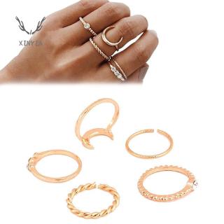 Set 5 Nhẫn Hình Mặt Trăng Phong Cách Bohemian Cổ Điển Cho Nữ-XY1