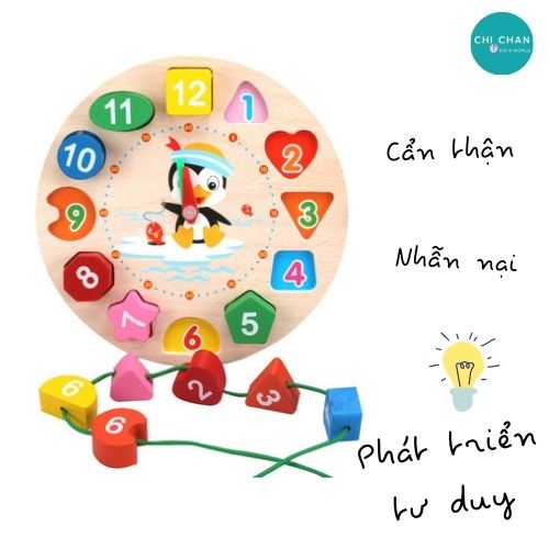 Đồ chơi gỗ giáo dục xâu dây giúp bé học đếm nhận biết màu sắc giáo dục montessori Chi chan