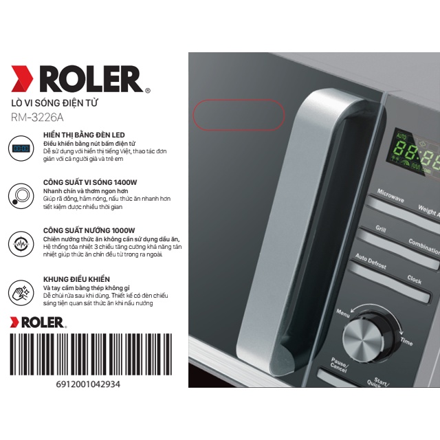 Lò vi sóng điện tử có nướng 25L Roler RM-3226A