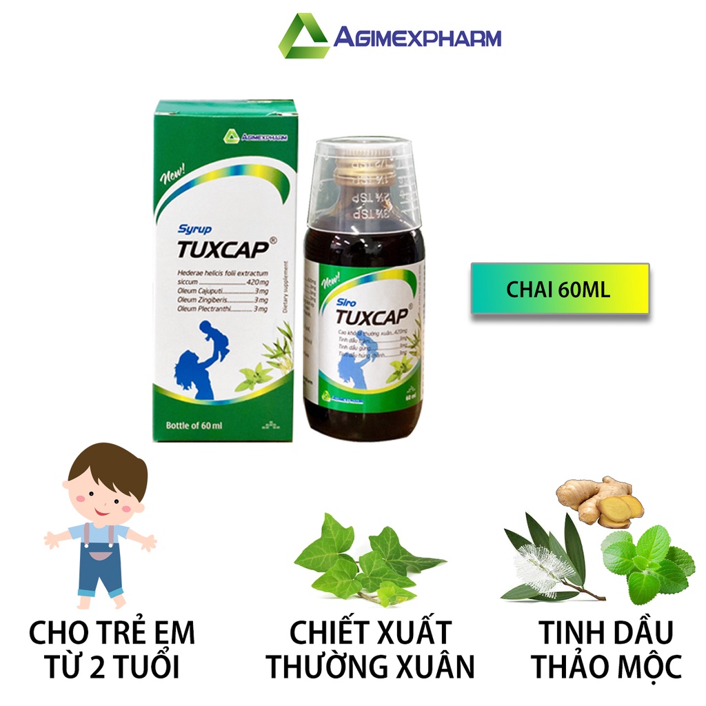 Siro ho lá Thường xuân + Tinh dầu thảo mộc giảm ho, đau rát họng, viêm họng, viêm phế quản - Tuxcap