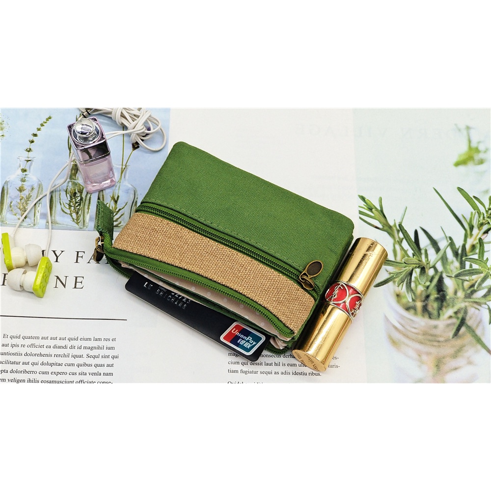Ví Vải Canvas Mini Đựng Tiền/Thẻ/Tiền Xu Màu Trơn Đơn Giản