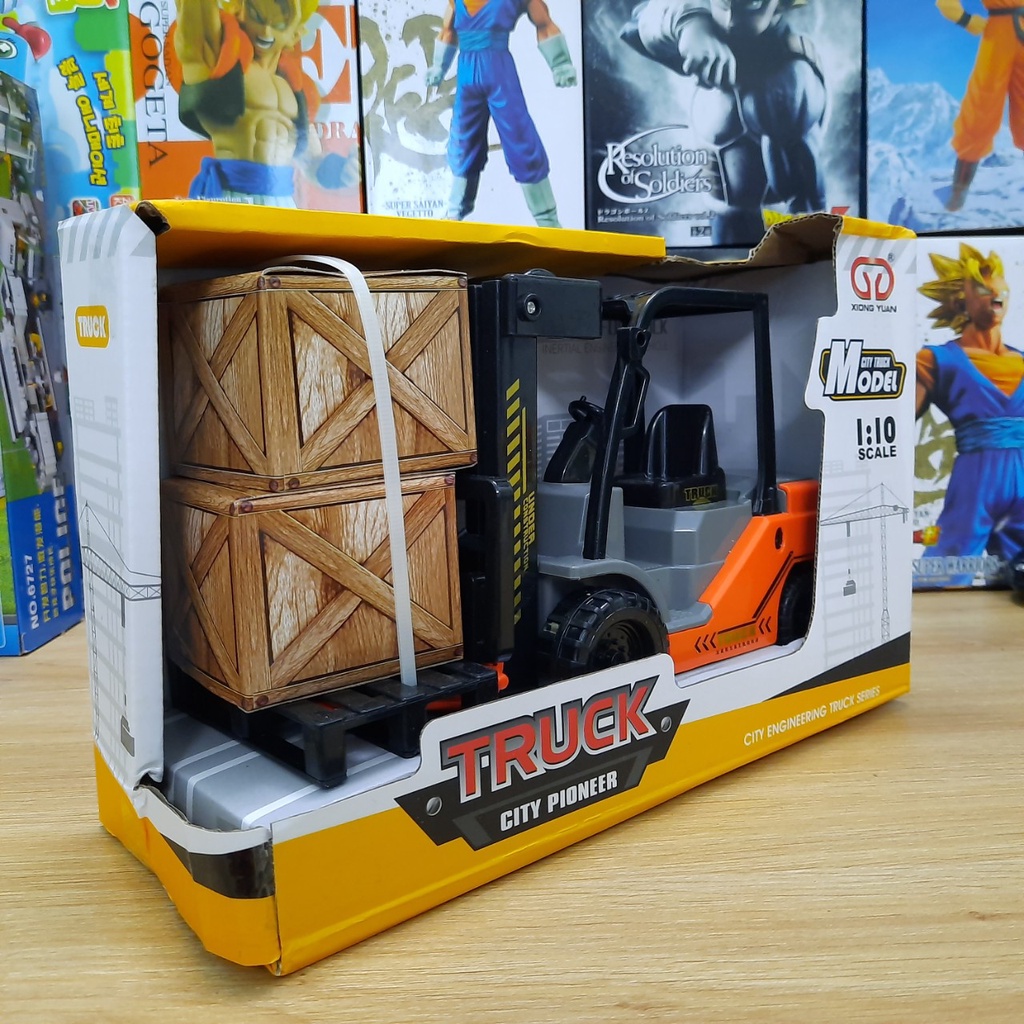 Xe nâng đồ chơi trẻ em chạy đà cỡ lớn tỉ lệ 1:12 kèm 2 thùng hàng bằng giấy