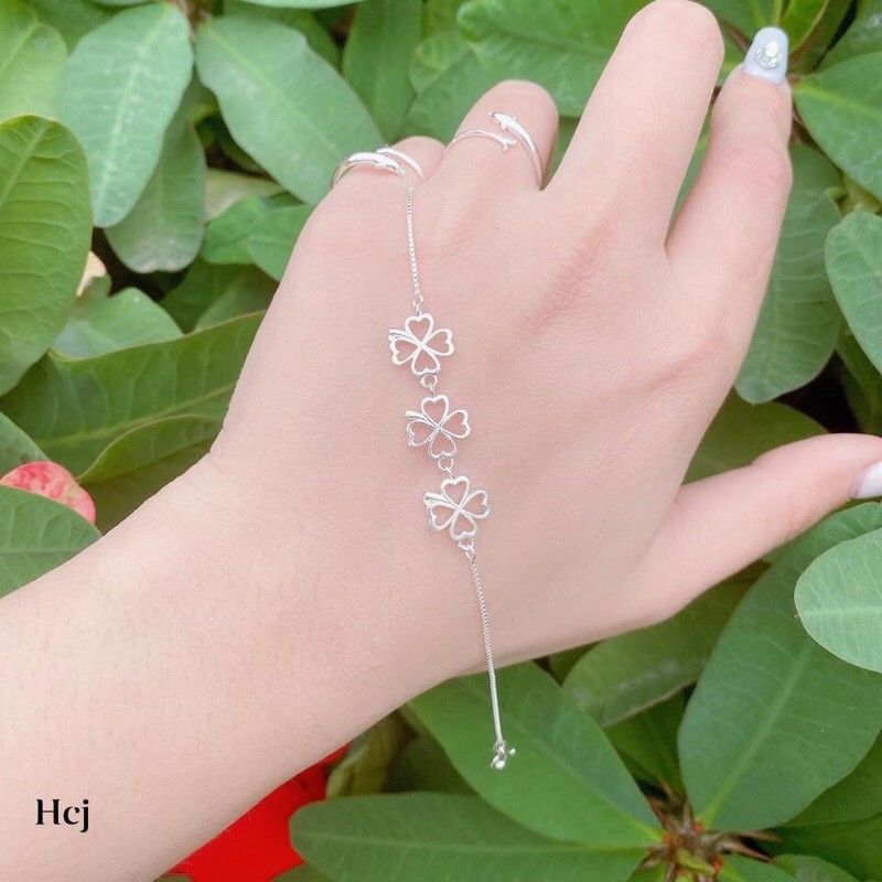 LẮC TAY BẠC MẶT CỎ 4 LÁ CAO CẤP