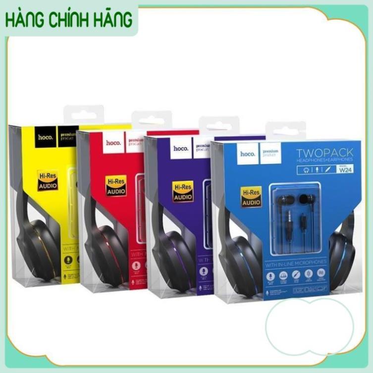Tai nghe chụp tai W24 Hoco, Loa Cho laptop pc headphone có dây 3.5 tặng kèm tai nghe nhét tai BH 6 Tháng