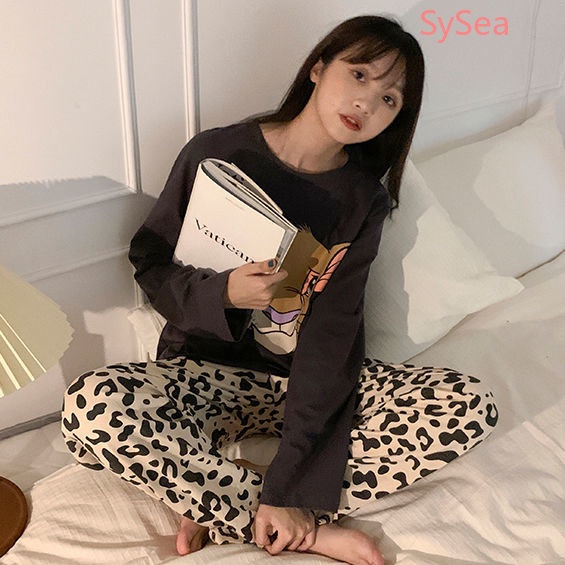 Bộ Đồ Ngủ Họa Tiết Da Báo Thời Trang Mùa Thu Cho Nữ