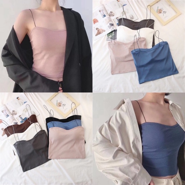 [Che Tên] Áo 2 Dây Croptop Sexy Có Đệm Ngực Body Dáng Ôm Nữ TOPBRA