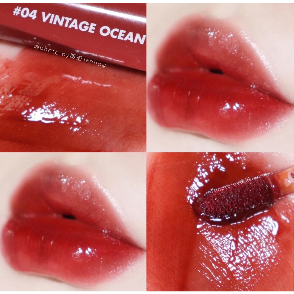 Son Tint  Romand Glasting Water Tint  04 vintage ocean màu đỏ nâu- Son tint bóng siêu lì, căng mọng môi Hàn Quốc