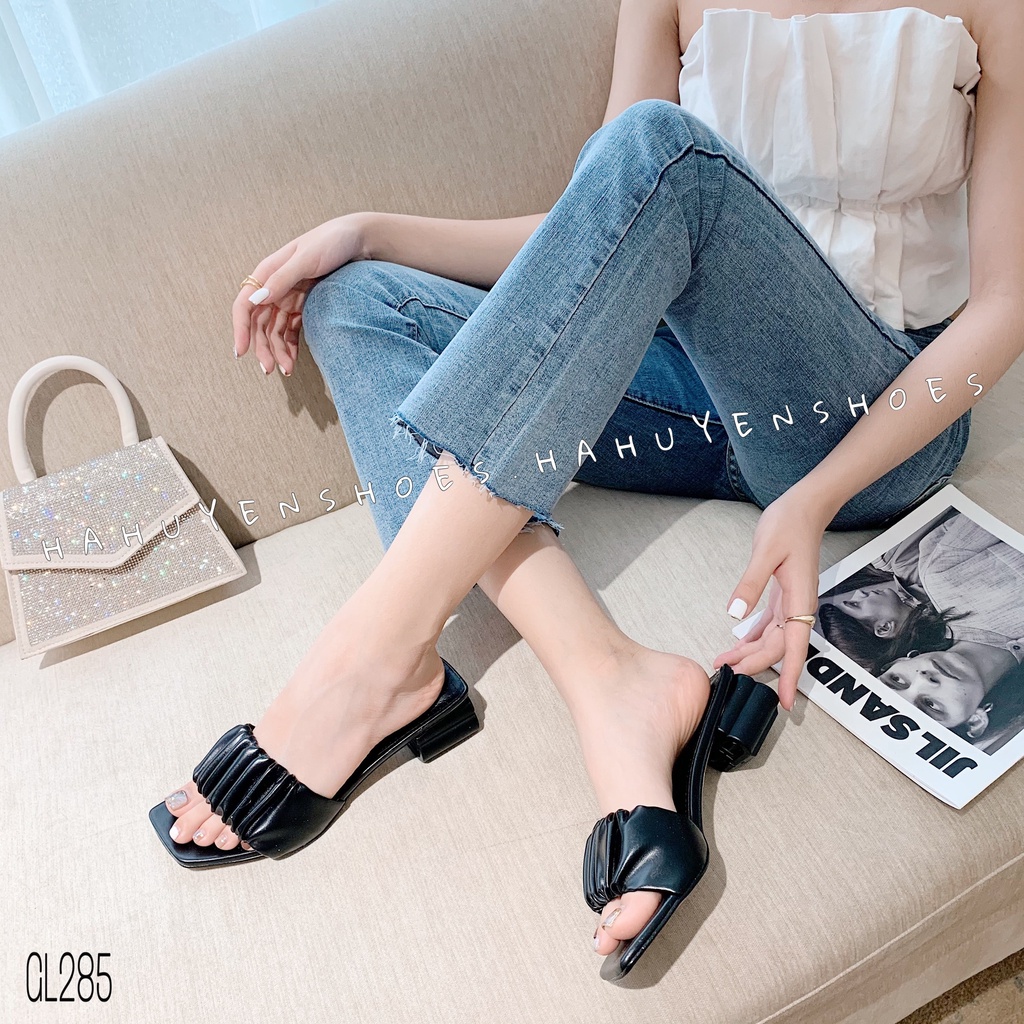 Mặc gì đẹp: Thời trang với Guốc lê nữ Hà Huyền Shoes quai nhúm gót vuông khối 5 phân - GL285