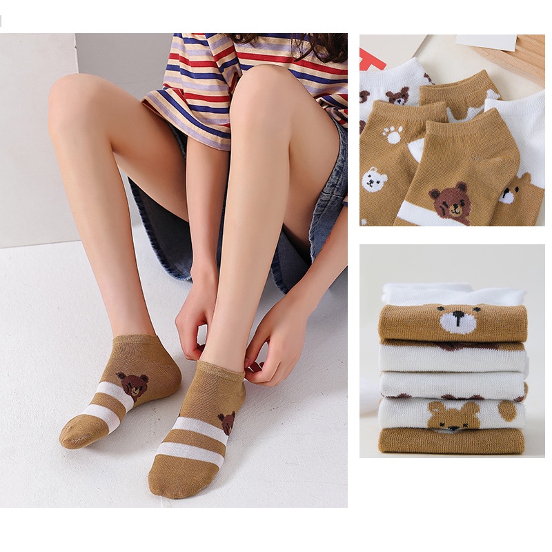 Set 5 đôi vớ ecmln vải cotton cổ ngắn in họa tiết dễ thương thời trang mùa hè cho nữ