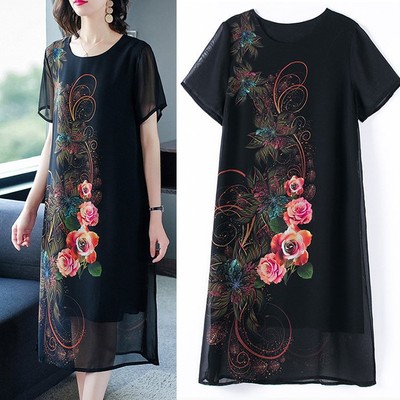 GOTI - Đầm Suông Trung Niên Dạo Phố Đầm Bigsize Trung Niên Dáng Dài In Hoạ Tiết Cho Mẹ U50 3344 3226