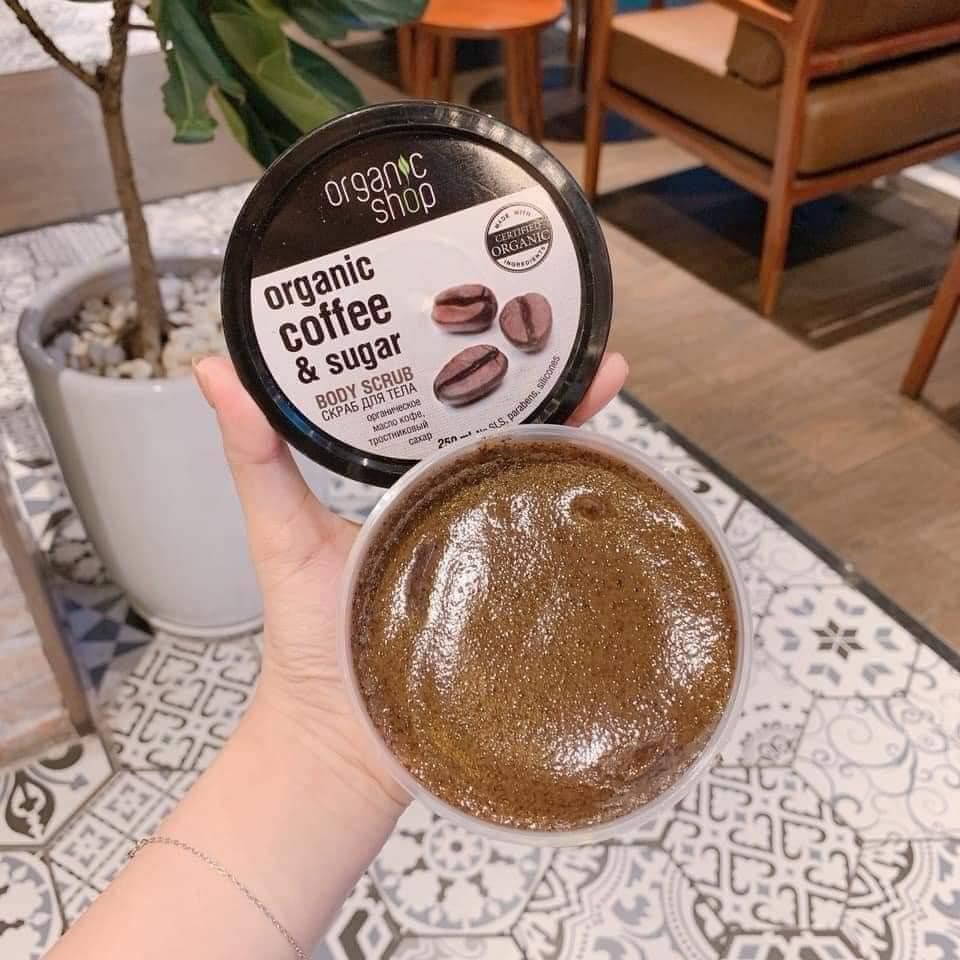 Tẩy da chết toàn thân tẩy tế bào chết body scrub Organic Coffee Shop Body Scrub 250g của Nga TING STORE