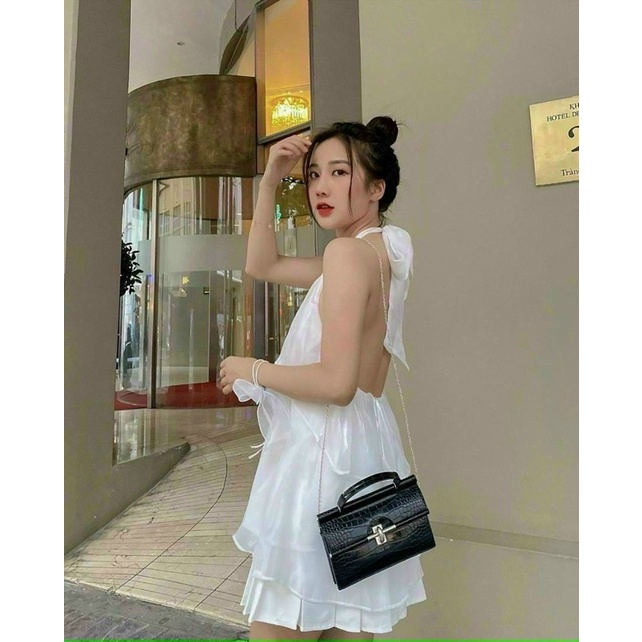 🎀 SET ÁO TRẮNG CỔ YẾM NƠ LƯNG + CHÂN VÁY TRẮNG XẾP LY (KÈM CỘT TÓC)