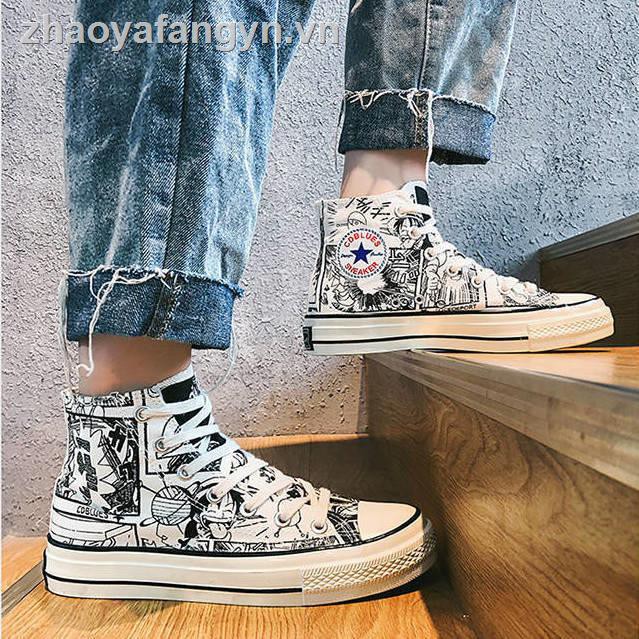 Giày thể thao vải canvas họa tiết hoạt hình One Piece thời trang năng động cho nam