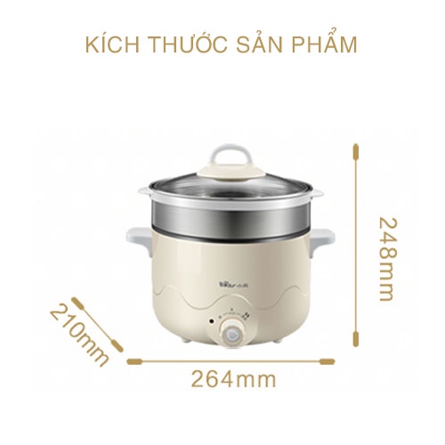 Nồi điện đa năng KÈM LỒNG HẤP 2IN1 - Nồi lẩu mini cao cấp tay cầm chống nóng, chống dính, dung tích 2.5L,công suất 800W