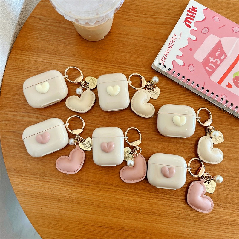 Vỏ Bảo Vệ Hộp Sạc Tai Nghe Airpods 1/2/3 Chất Liệu Da Gắn Trái Tim Dễ Thương