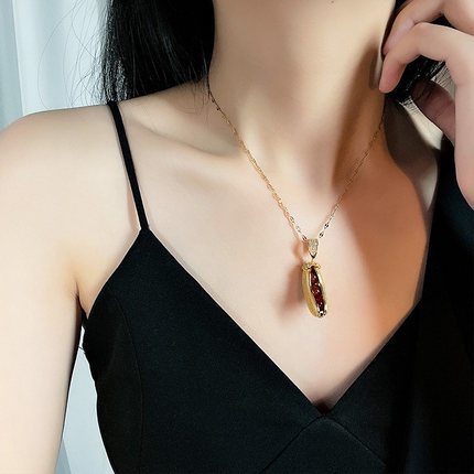 vòng cổ Thép Titan Mặt Hình Hạt Đậu Phộng Thời Trang Cho Nữ