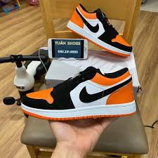 [Full Box] Giày Sneaker Jordan 1 màu cam đen Thấp Cổ Nam Nữ Chuẩn Xịn