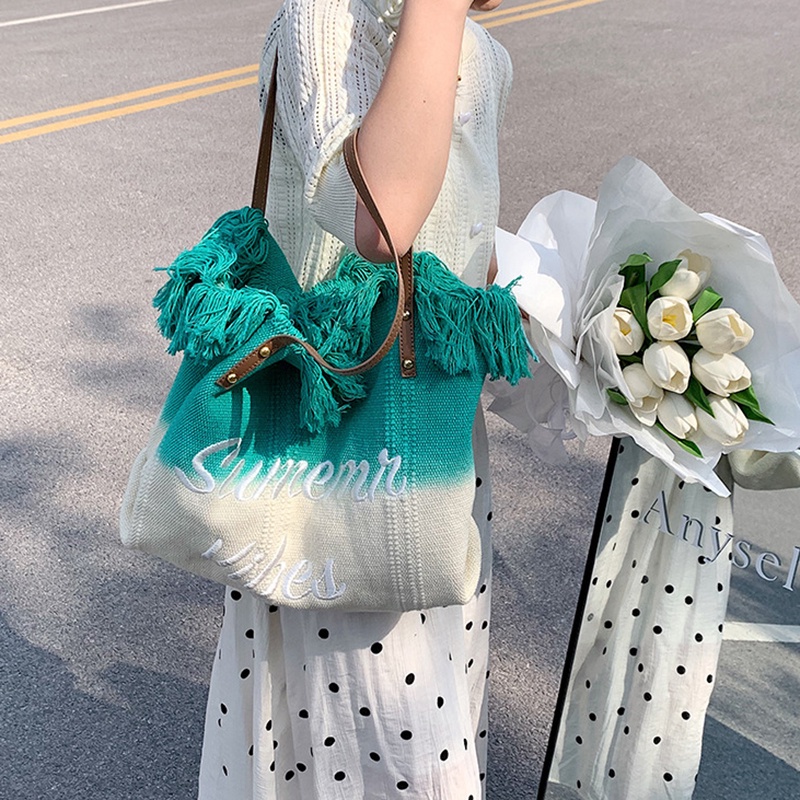 Túi Đeo Vai Bằng Vải Dệt Nhiều Màu Sức Chứa Lớn Cho Nữ