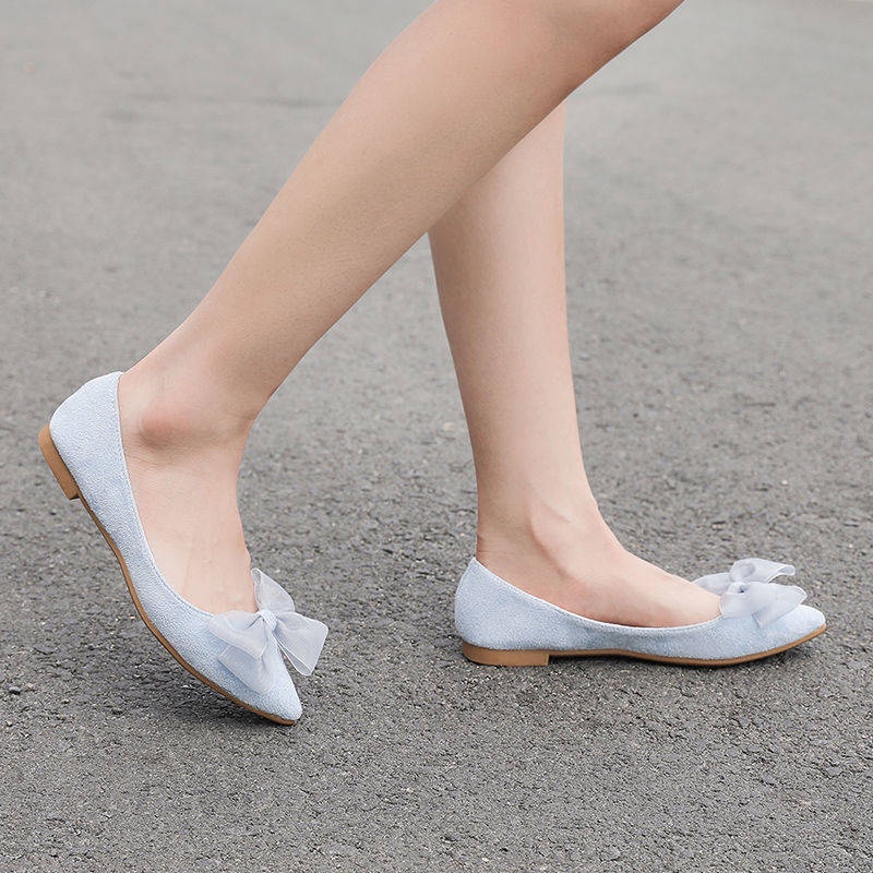 Giầy lười Giày Búp Bê Đế Bằng Mũi Nhọn Đính Nơ Thời Trang Mùa Hè