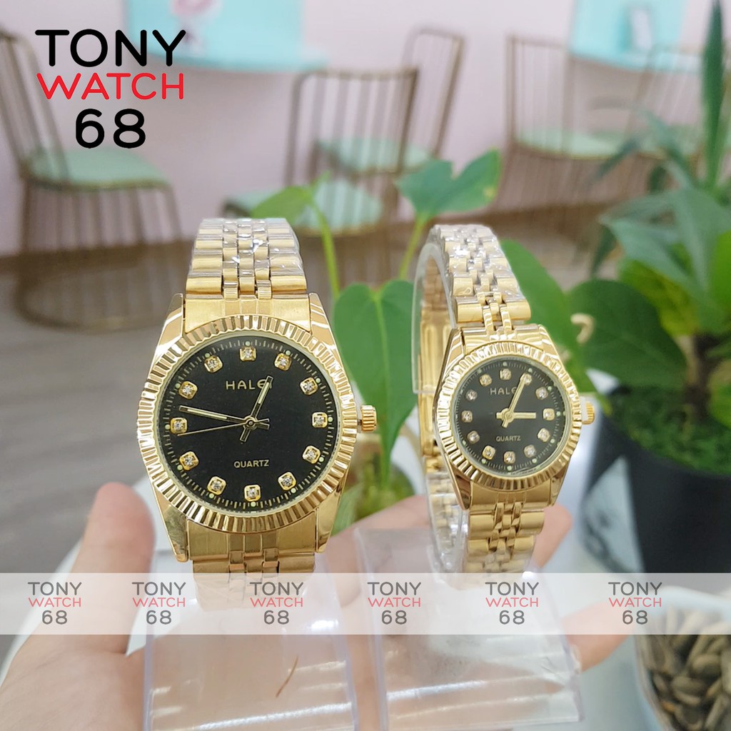 Đồng hồ cặp đôi nam nữ Halei dây kim loại mặt đen sang trọng Tony Watch 68 | BigBuy360 - bigbuy360.vn