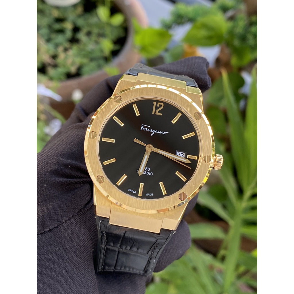 Đồng Hồ Nam Ferragamo F80 Classic Dây Da Cao Su Màu Đen - Size 41mm - Máy Quartz